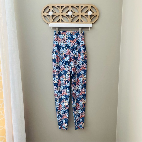 aerie Floral Print High Rise Leggings Blue/Pink Sz Small - Picture 1 of 11